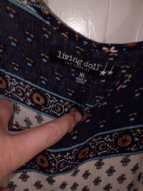 Living Doll Women's Navy and Cream Patterned tank top - XL